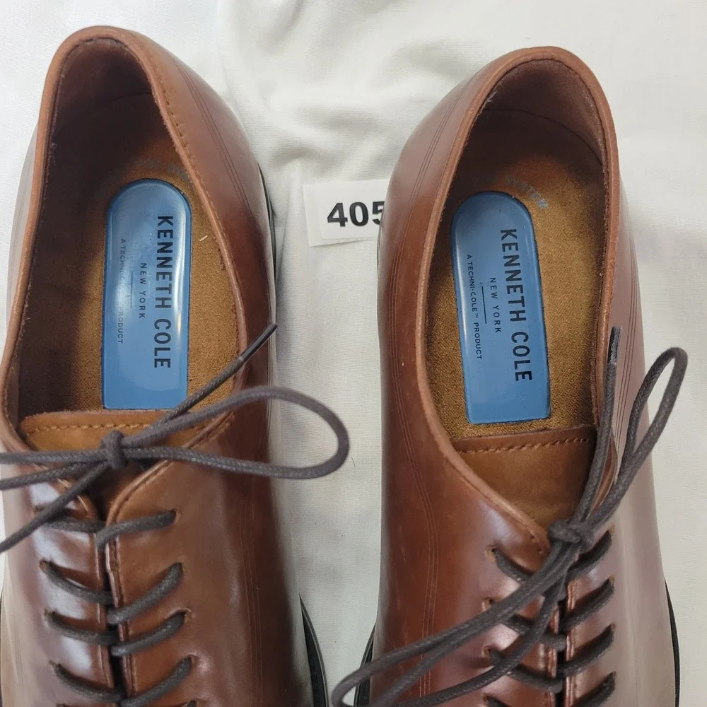 Kenneth Cole Men Brown Leather Cap Toe Oxford Dress Shoes Ticketpod Lace Sz 10.5
